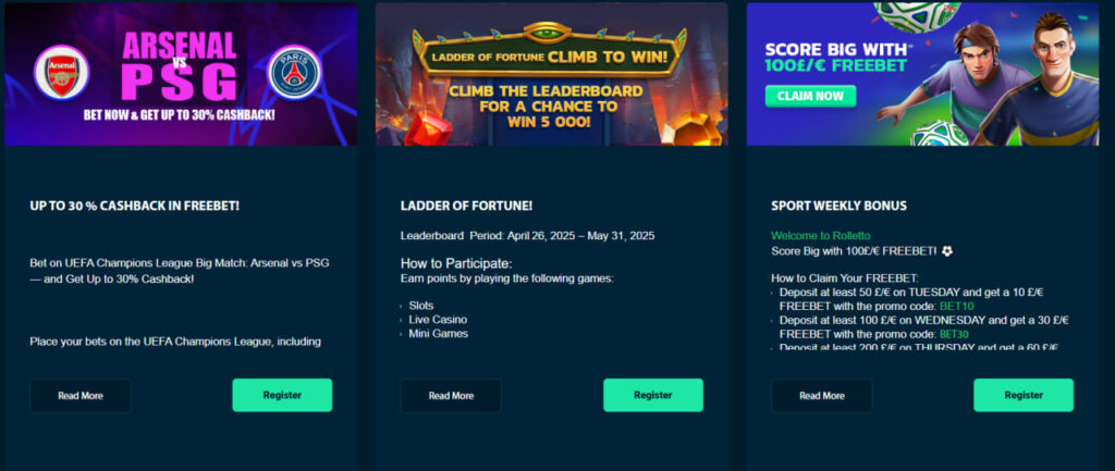 Rolletto casino bonuses