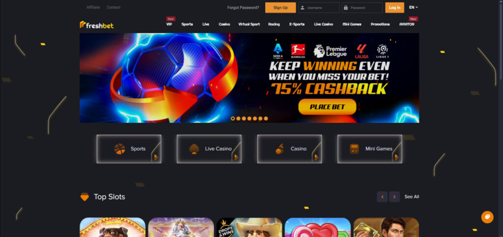 Freshbet casino interface