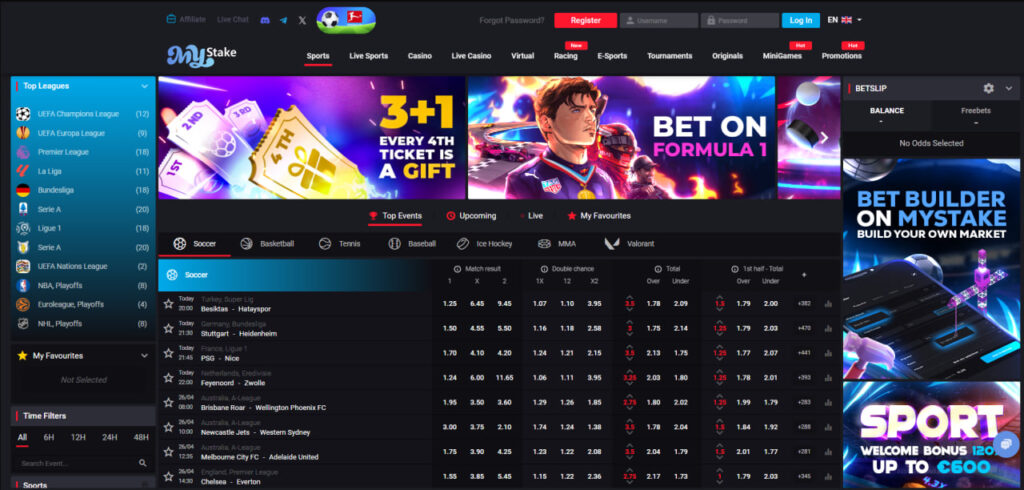 sports betting at MyStake casino