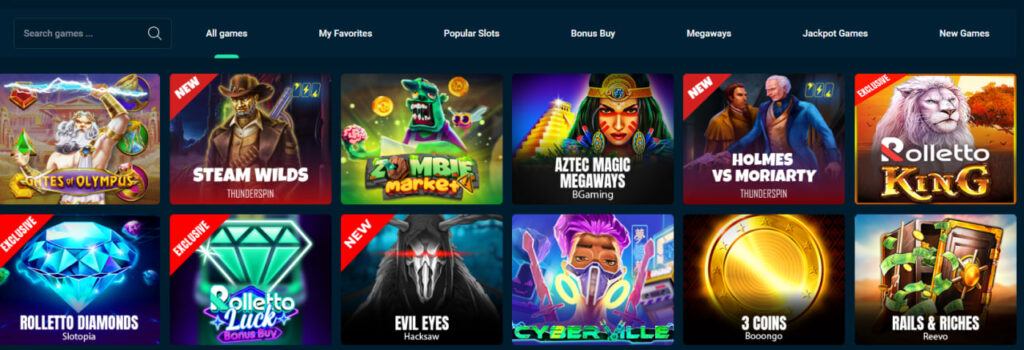 Rolletto casino games